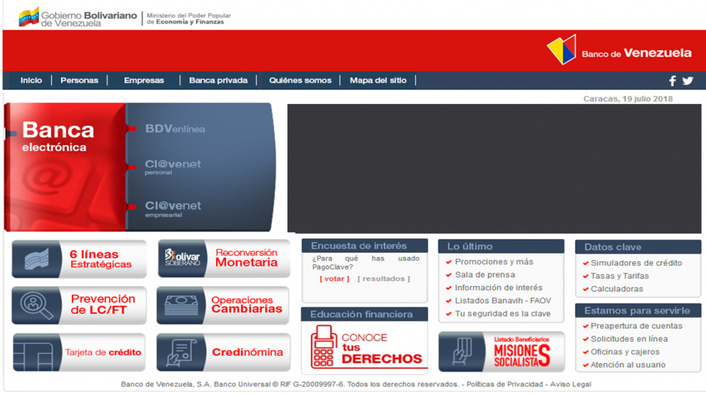 página del banco de venezuela